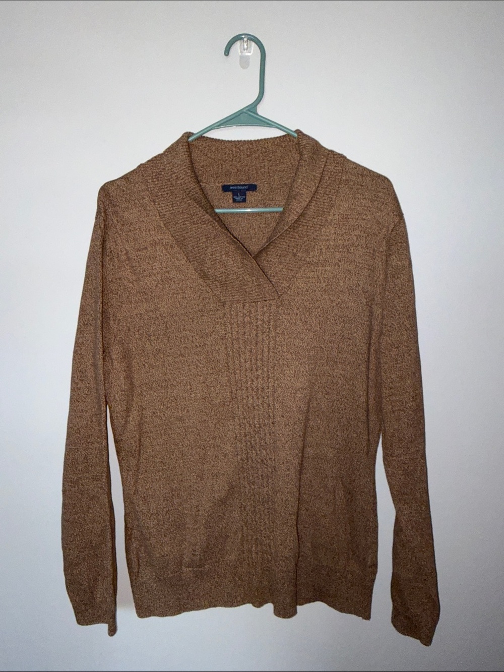 Westbound Brown Shawl Collar Women's Sweater - Large 100% cotton